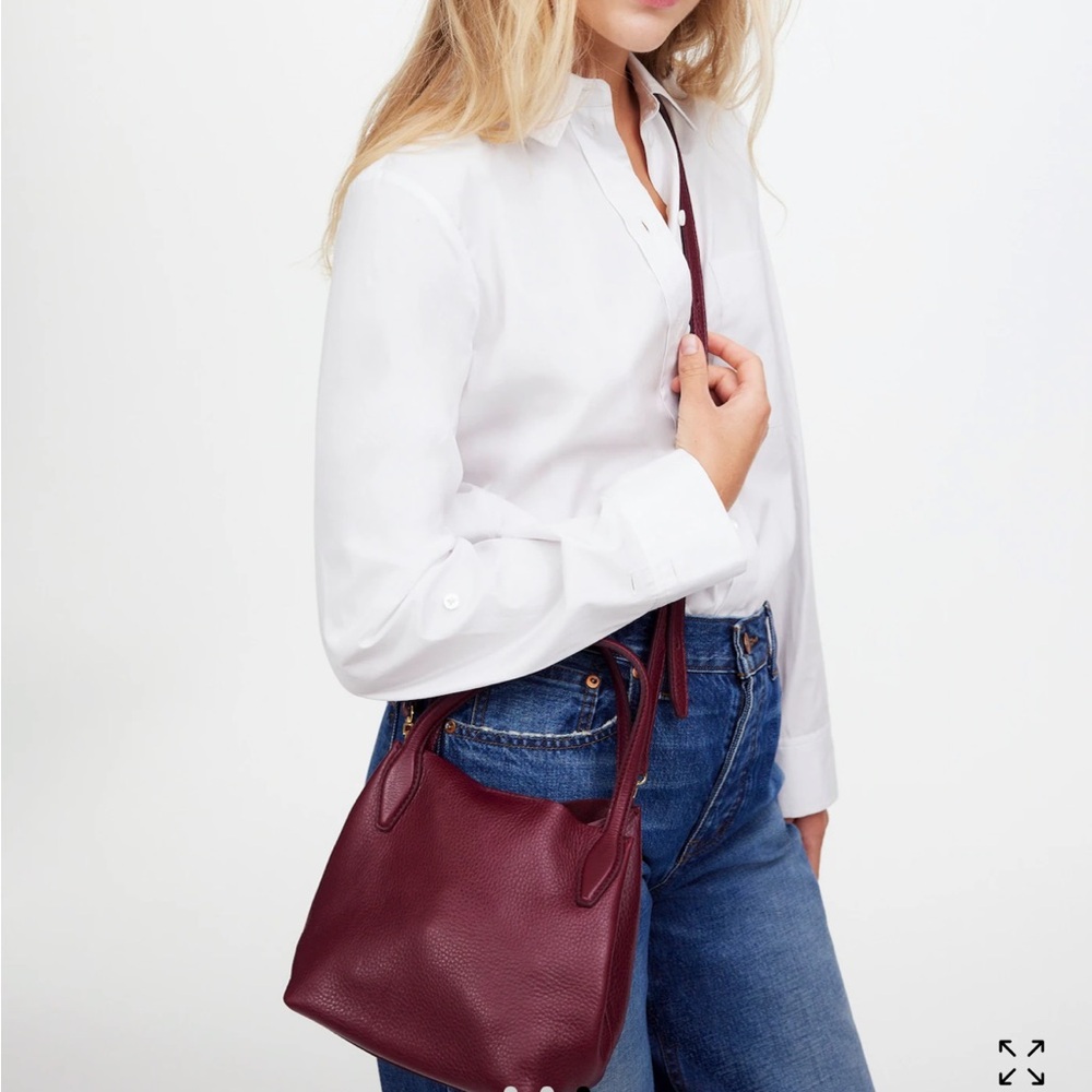 Madewell Mini Shopper Tote in Soft Grain Pebbled Leather in burgundy